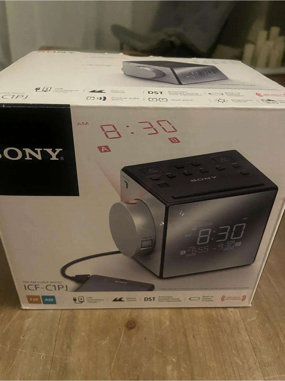 Sony Black ICF-C1PJ and Silver Cube Digital Clock Radio projector nature sounds